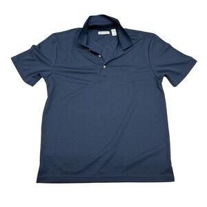 Cubavera Mens Large Navy Blue Textured Ribbed Short Sleeve Polo Shirt Casual L